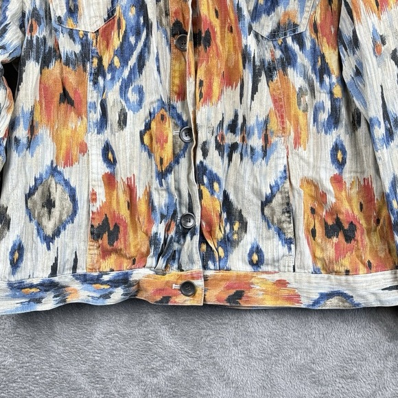 Chico's Southwestern Ikat‎ Print Jacket Womens 3 L Linen Blend Colorful Casual - Picture 4 of 11
